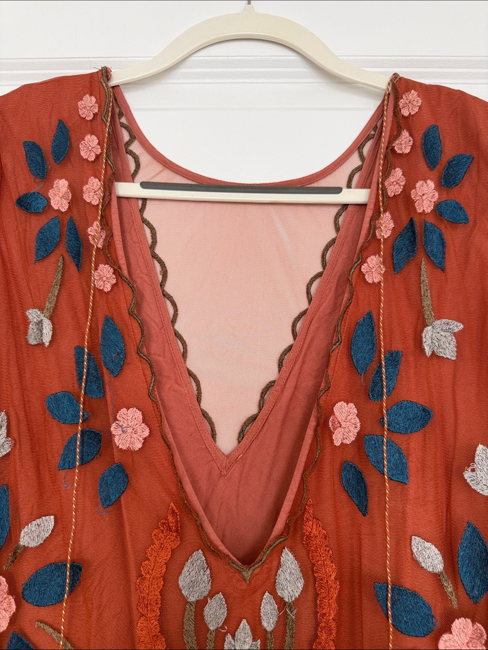 Free People Hearts Are Wild Embroidered Tulle Dress in a rust orange color - Picture 5 of 6